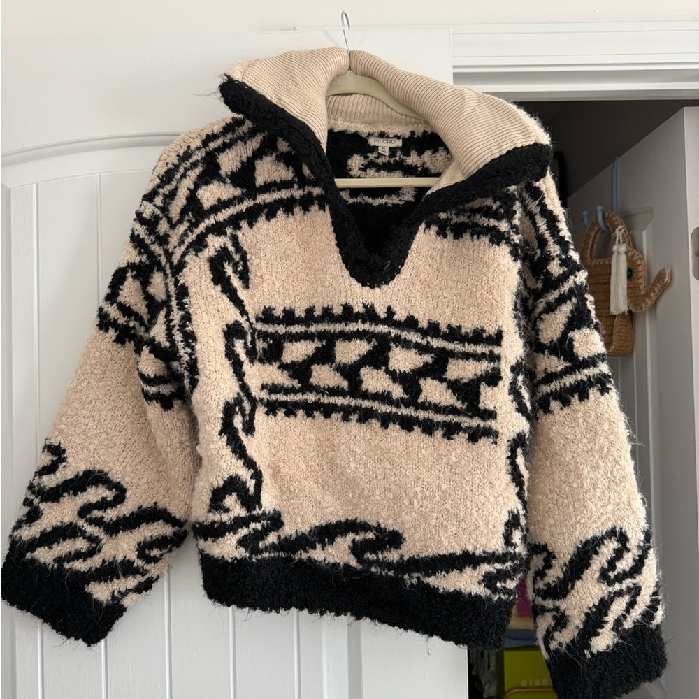 Pilcro Cozy Black and Cream Patterned Sweater